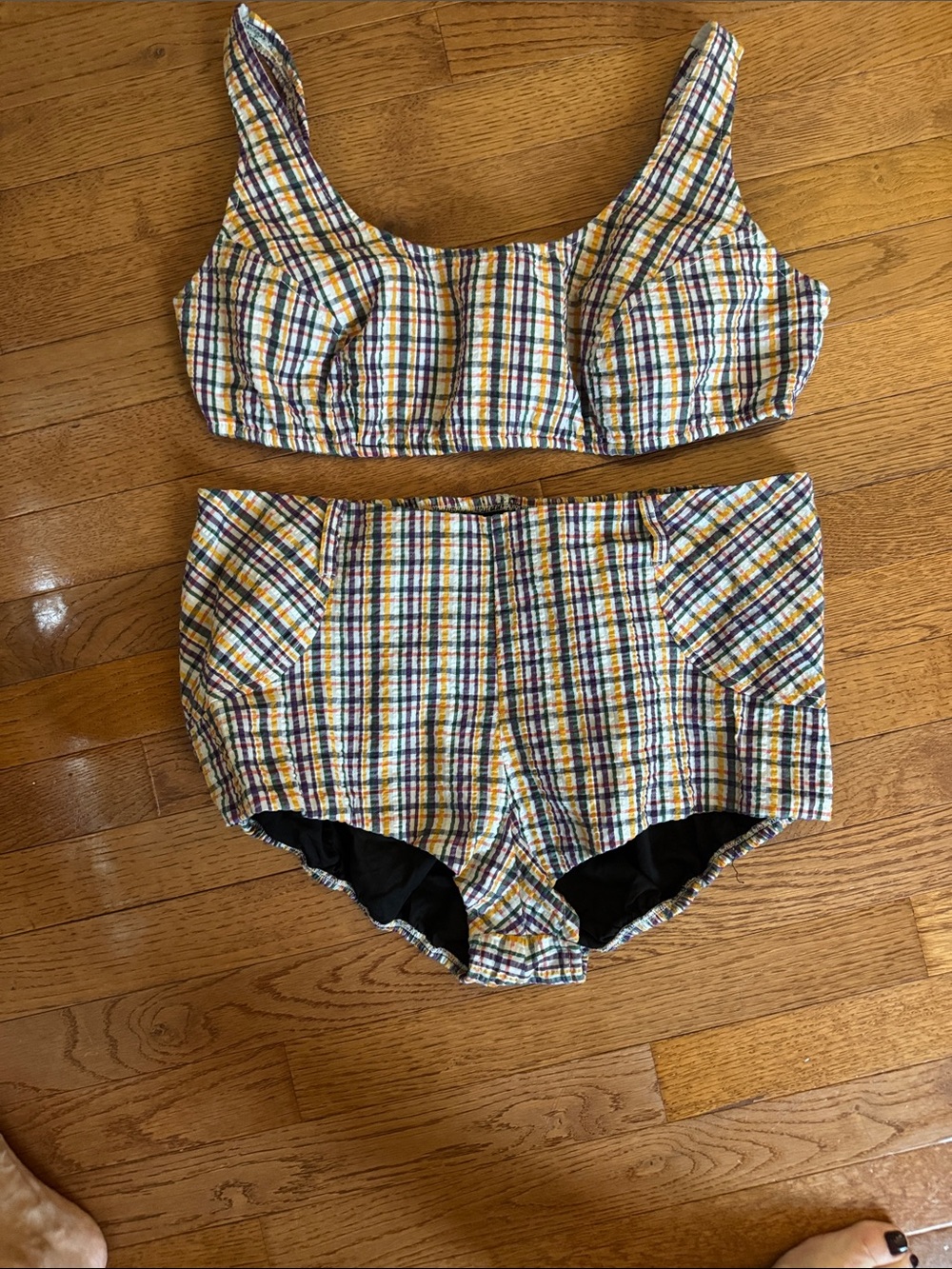 Vintage Plaid Cotton Two-Piece play Set/ swim suit